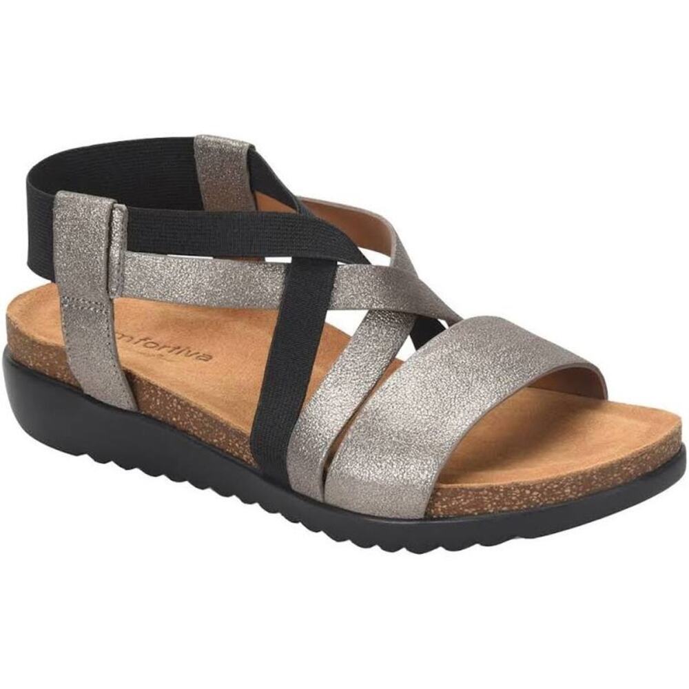 Comfortiva Eva Sandal in Anthracite Gray and Black